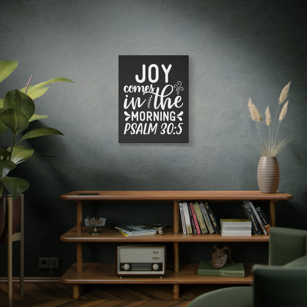 Scripture Walls Psalm 30:5 Joy Comes in The Morning Black Bible Verse Canvas Christian Wall Art Ready to Hang Unframed-Express Your Love Gifts