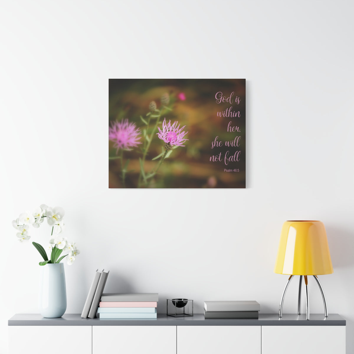 Scripture Canvas God Is Within Her Psalm 46:5 Flower Christian Wall Art Bible Verse Print Ready to Hang-Express Your Love Gifts