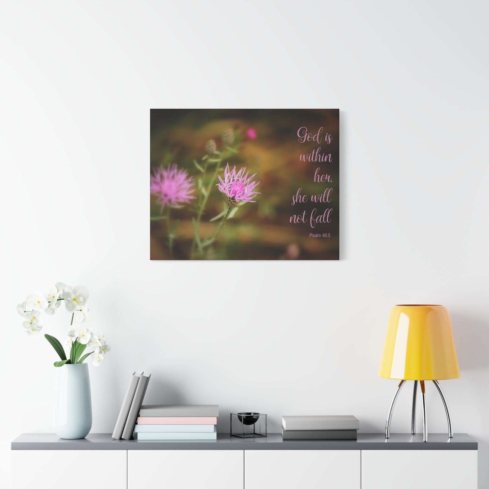 Scripture Canvas God Is Within Her Psalm 46:5 Flower Christian Wall Art Bible Verse Print Ready to Hang-Express Your Love Gifts