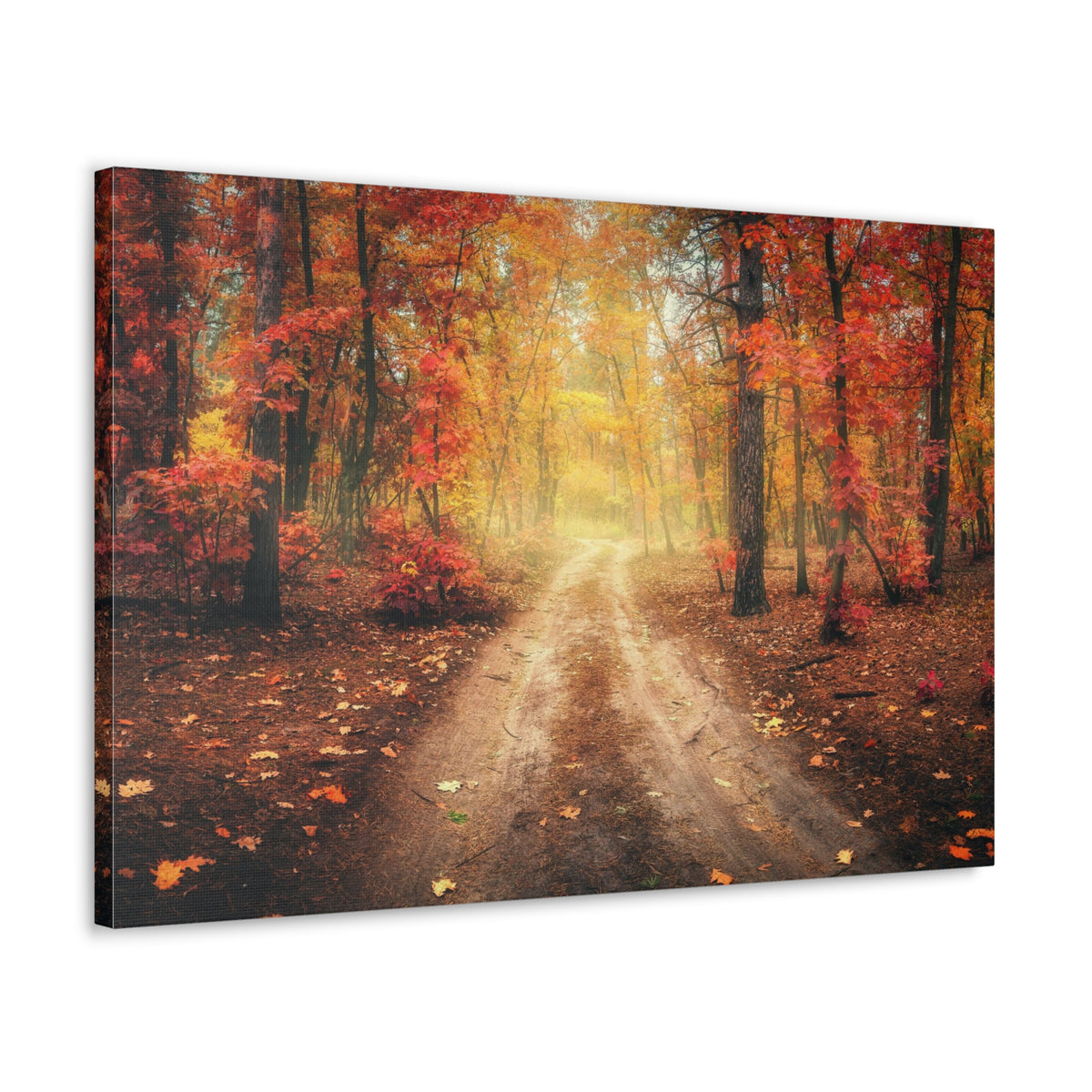 Autumn Forest Misty Orange Tree Path Nature Wilderness Photography Canvas Wall Art for Home Decor Ready-to-Hang-Express Your Love Gifts