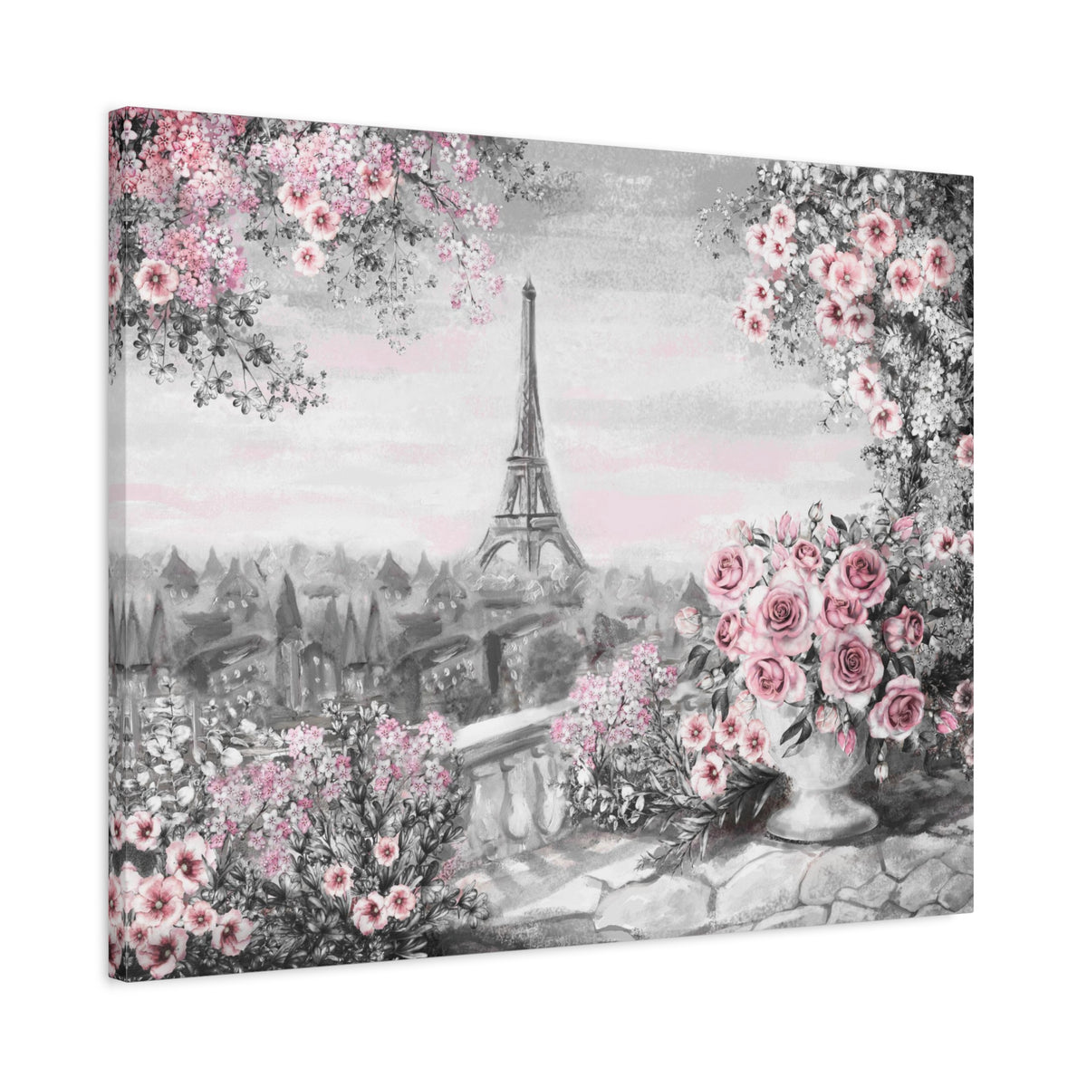 Paris Pink Rose France Canvas Artwork High-Quality Breathtaking French City for Home Decor Ready to Hang-Express Your Love Gifts