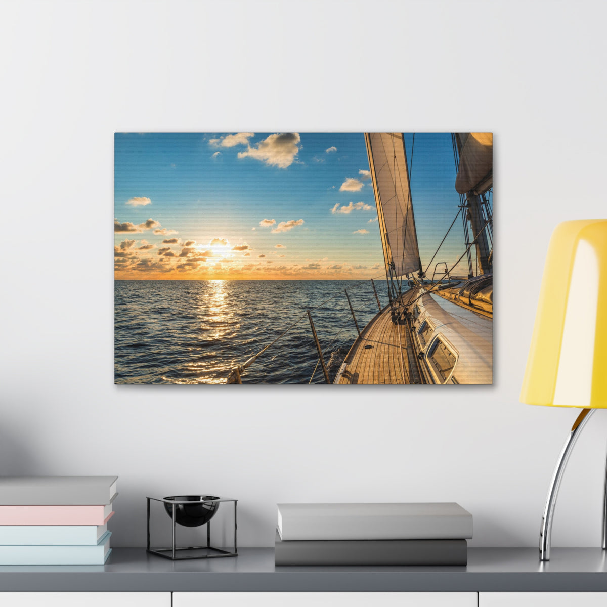 Cruising Sailboat Sailing In The Sea At Sunset Ocean Canvas Wall Art for Home Decor Ready-to-Hang-Express Your Love Gifts