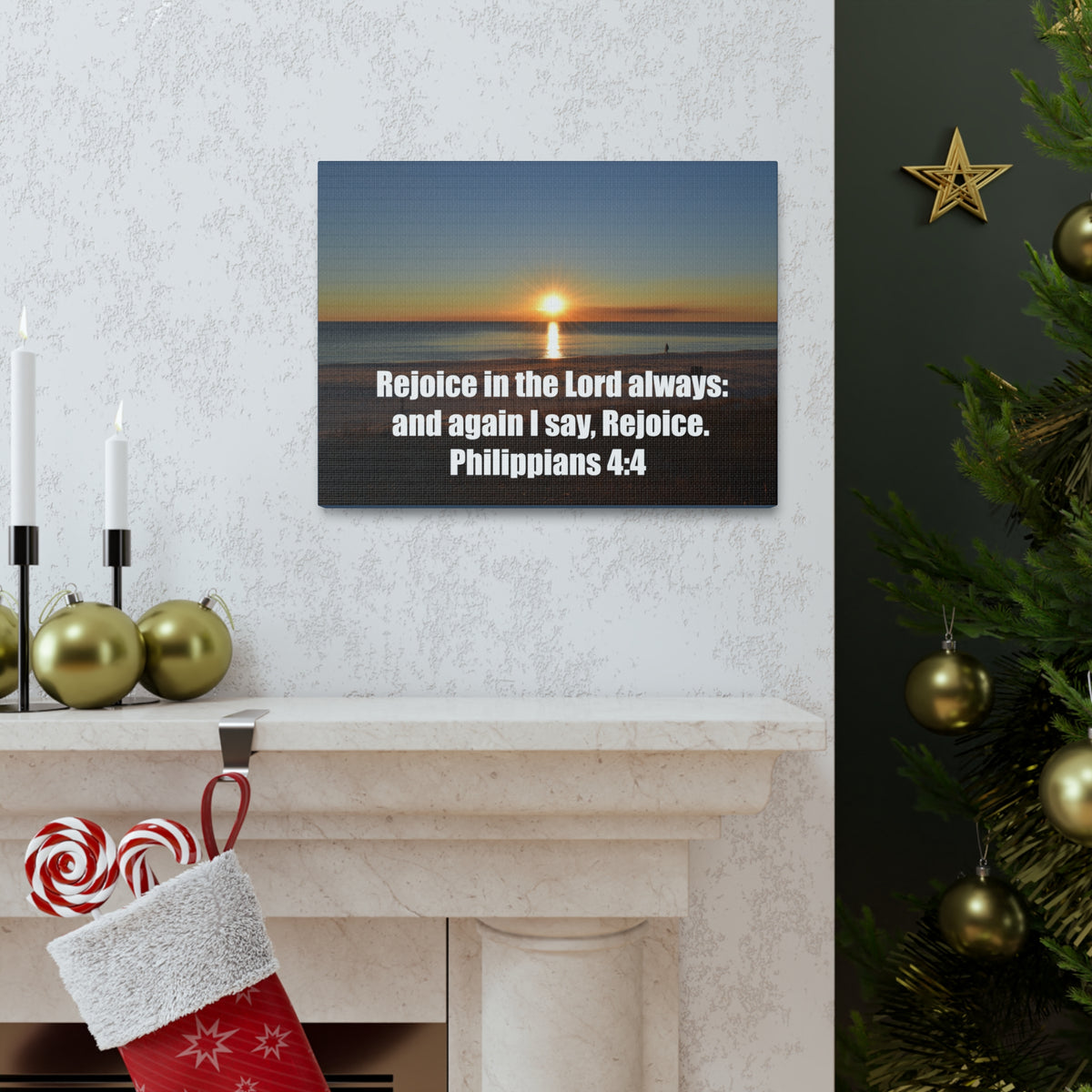 Scripture Walls Rejoice In The Lord Philippians 4:4 Sunset Bible Verse Canvas Christian Wall Art Ready to Hang-Express Your Love Gifts