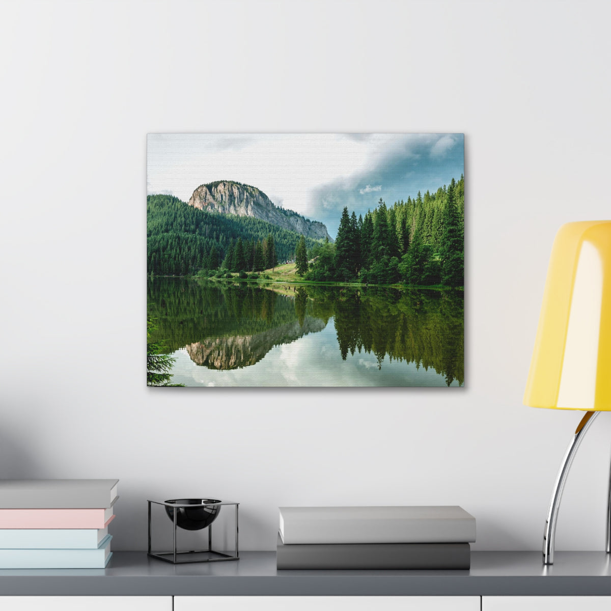 Green Forest With Lake Reflection Nature Wilderness Photography Canvas Wall Art for Home Decor Ready-to-Hang-Express Your Love Gifts