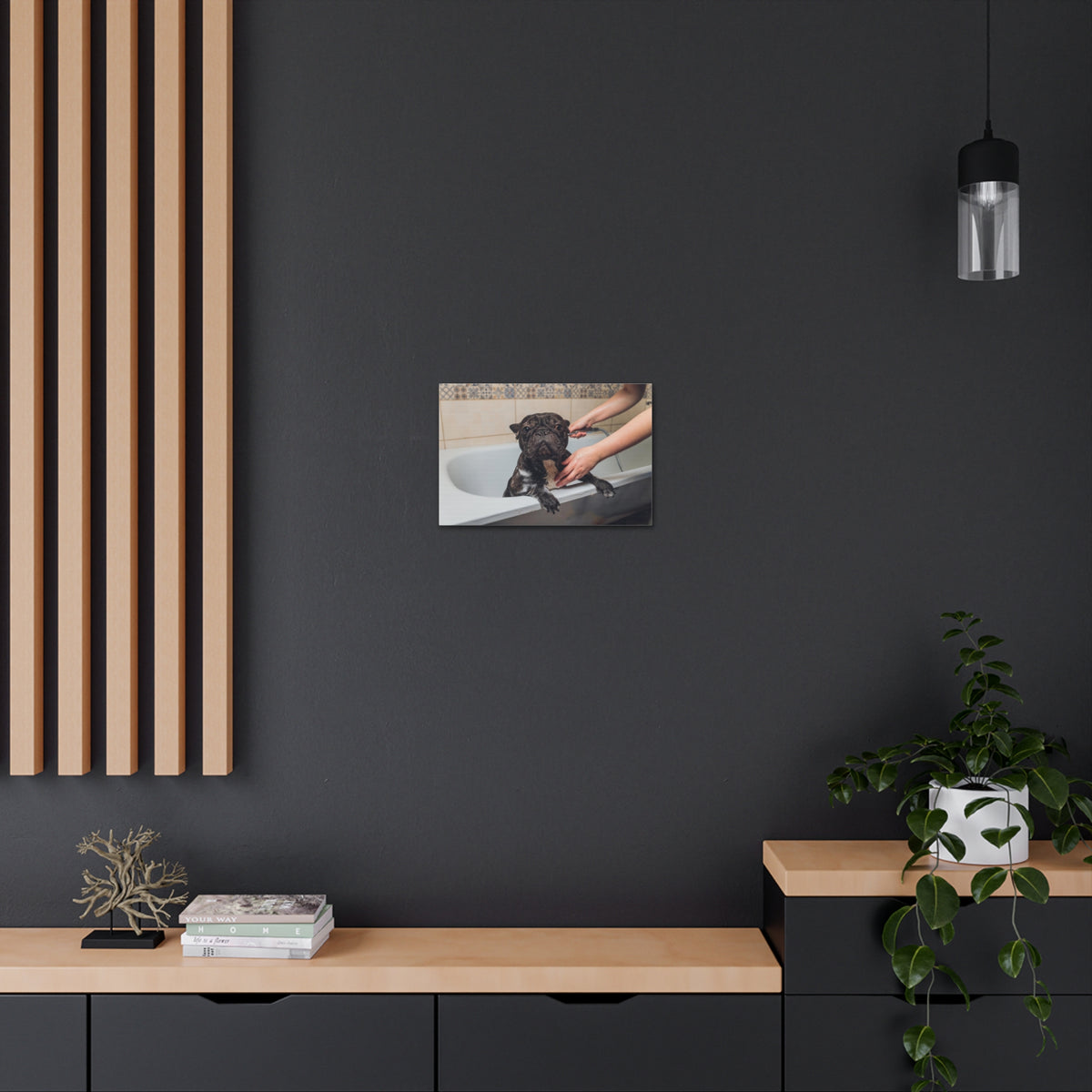 Cute French Bulldog Bath Canvas Wall Art for Home Decor Ready-to-Hang-Express Your Love Gifts