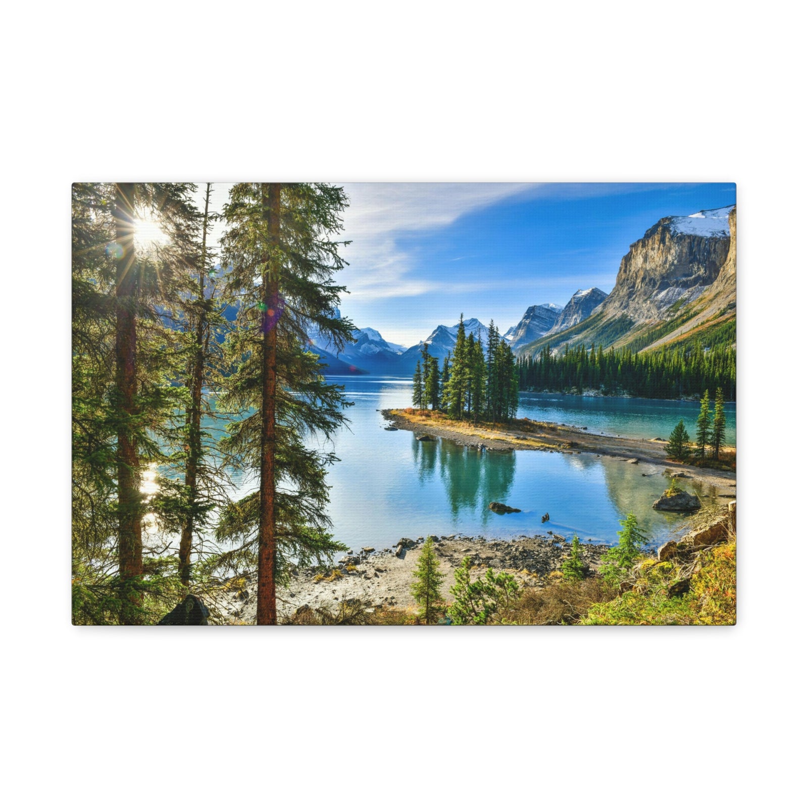 Mountain Lake Island Nature Wilderness Photography Canvas Wall Art for Home Decor Ready-to-Hang-Express Your Love Gifts
