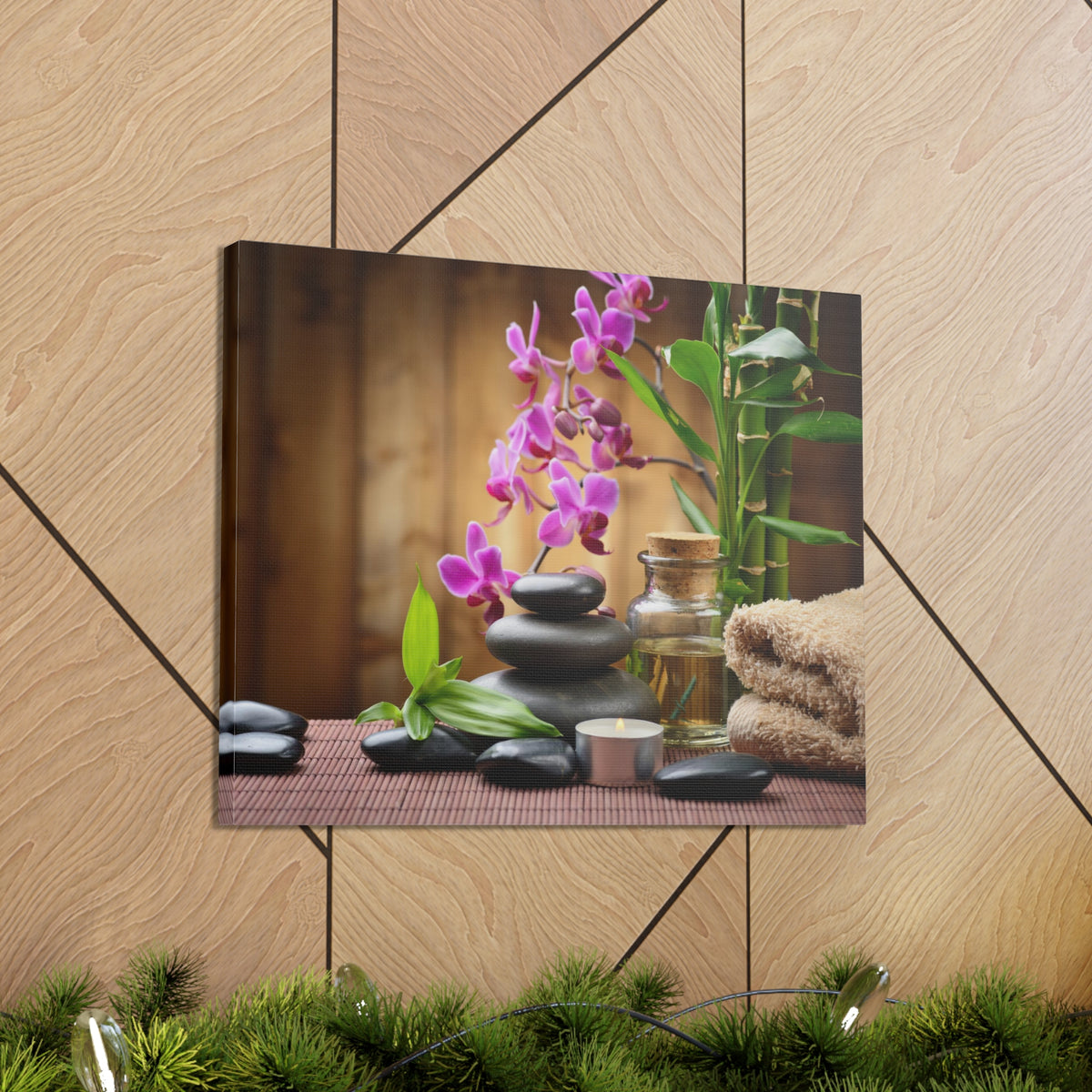 Stones on the Wood Forest Floral Nature Photography Canvas Wall Art for Home Decor Ready-to-Hang-Express Your Love Gifts