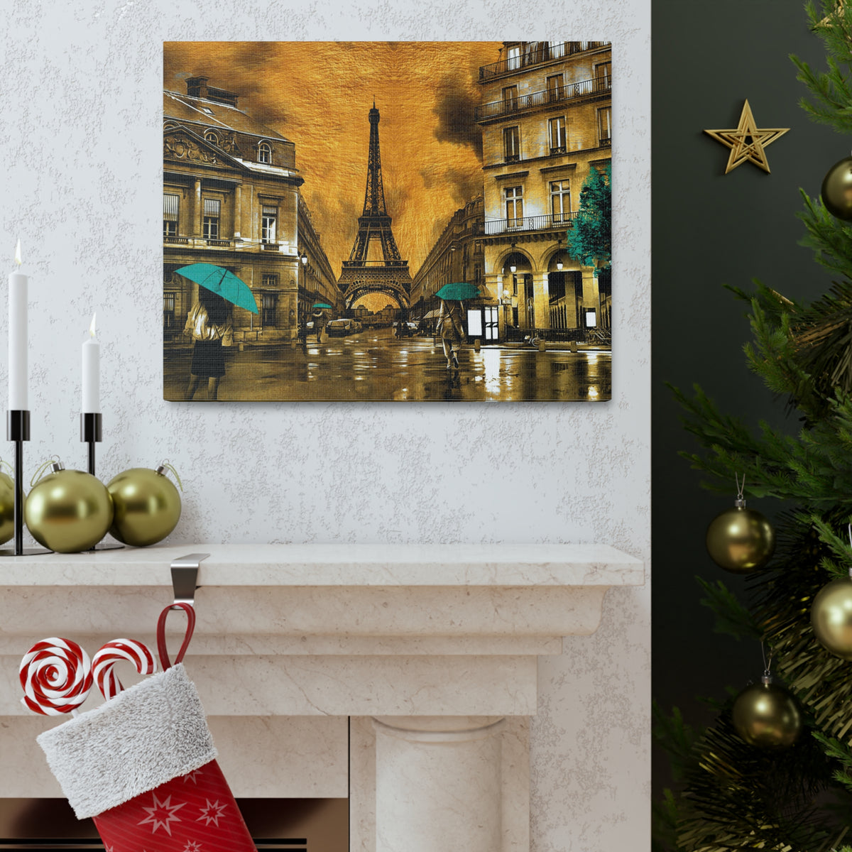 Yellow And Blue Eiffel Tower France Canvas Artwork High-Quality Breathtaking French City for Home Decor Ready to Hang-Express Your Love Gifts