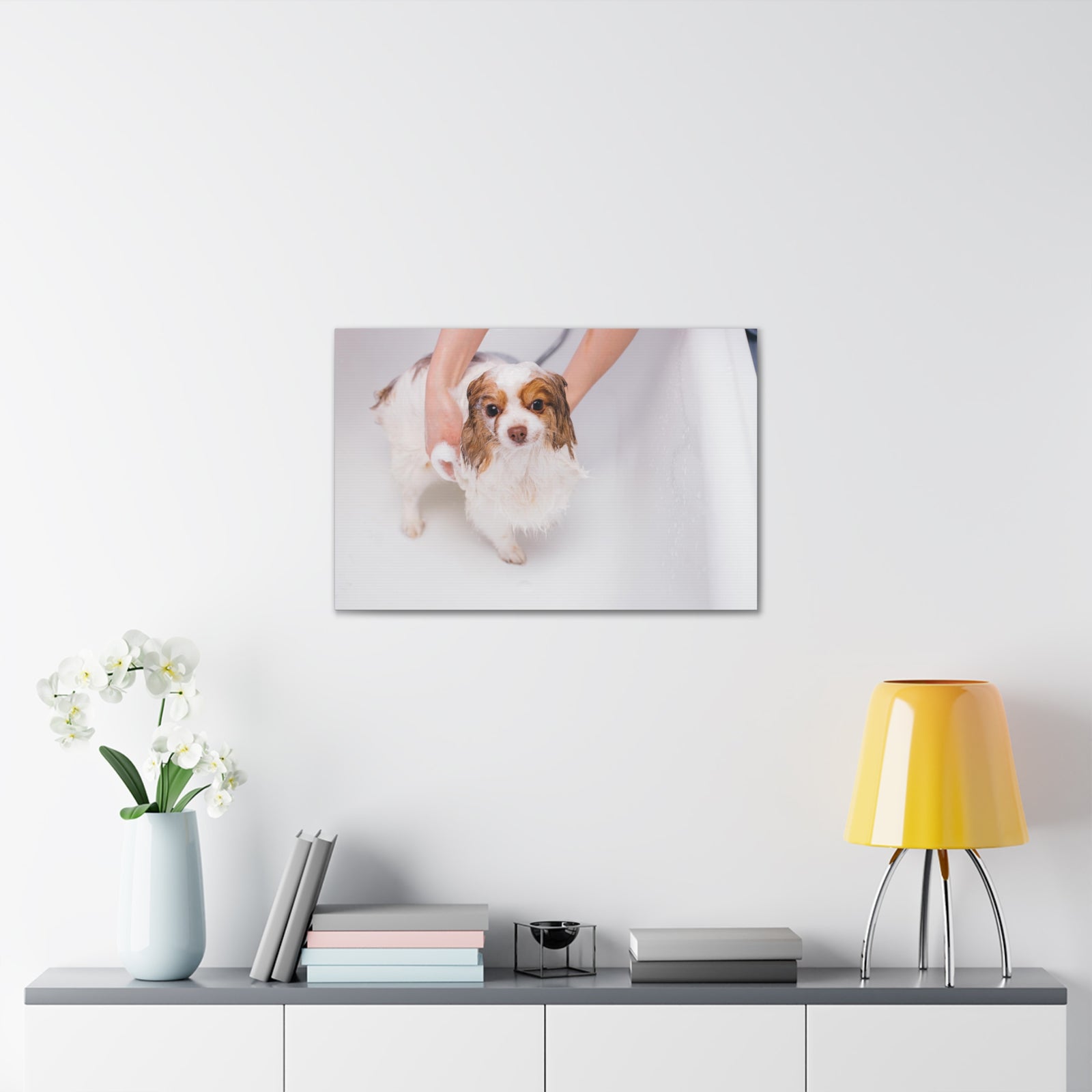 Cute Cavalier King Charles Spaniel Bath Canvas Wall Art for Home Decor Ready-to-Hang-Express Your Love Gifts