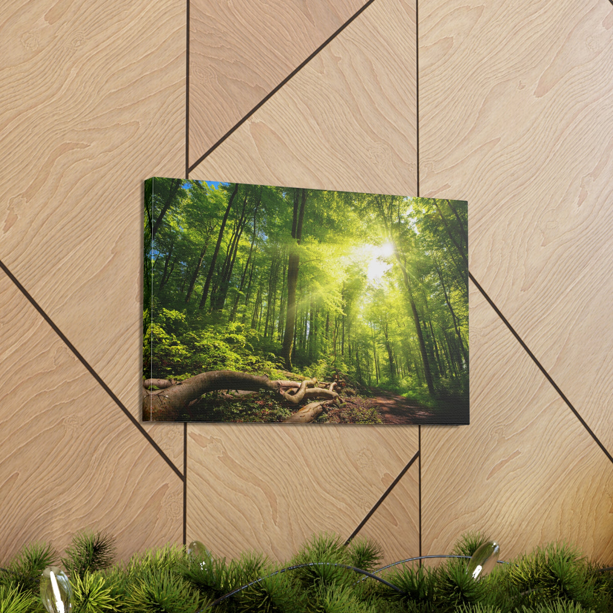Sunlight Forest Green Nature Wilderness Photography Canvas Wall Art for Home Decor Ready-to-Hang-Express Your Love Gifts