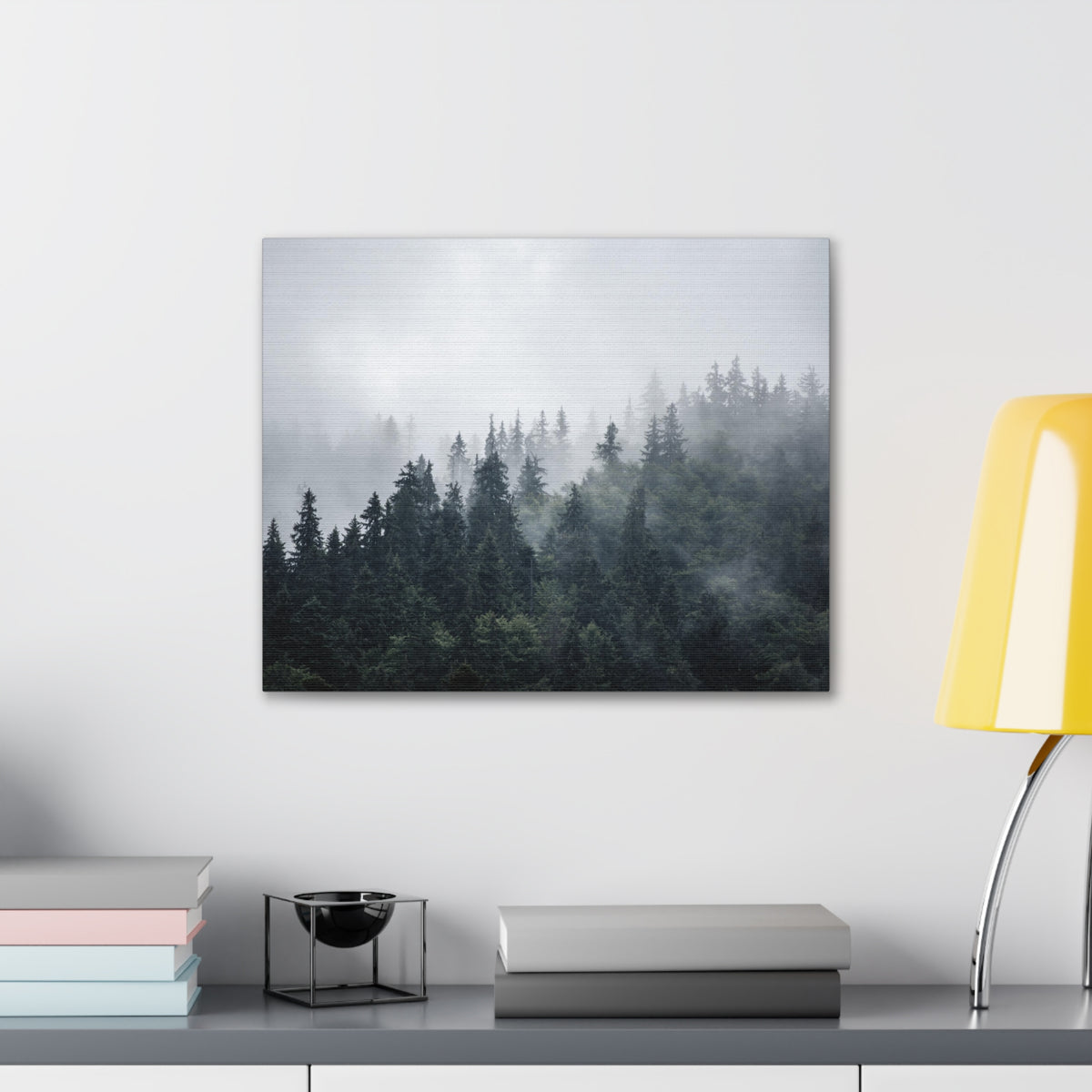 Foggy Pine Tree Green Forest Nature Wilderness Photography Canvas Wall Art for Home Decor Ready-to-Hang-Express Your Love Gifts