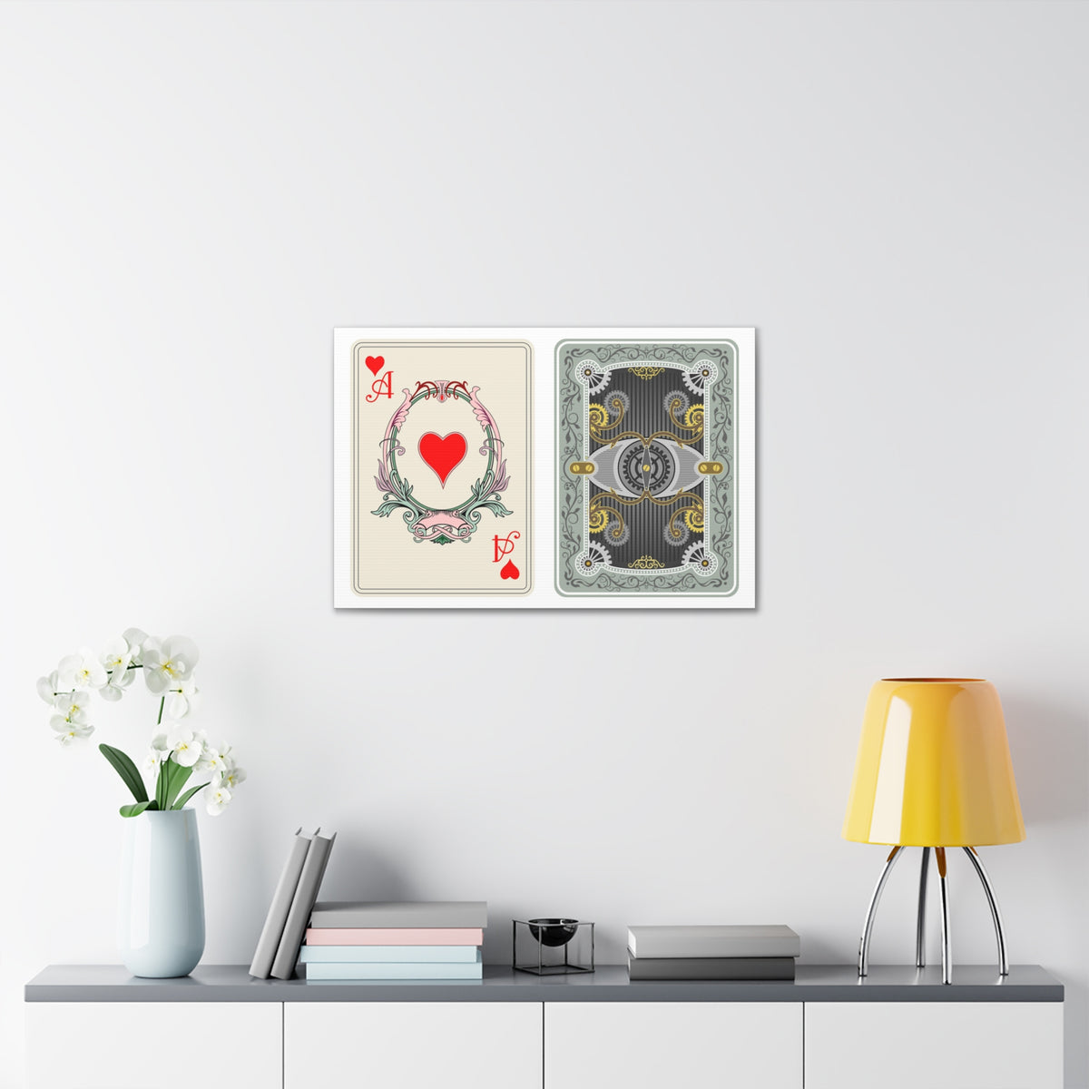Steampunk Style Ace Of Hearts Playing Card Canvas Wall Art for Home Decor Ready-to-Hang-Express Your Love Gifts
