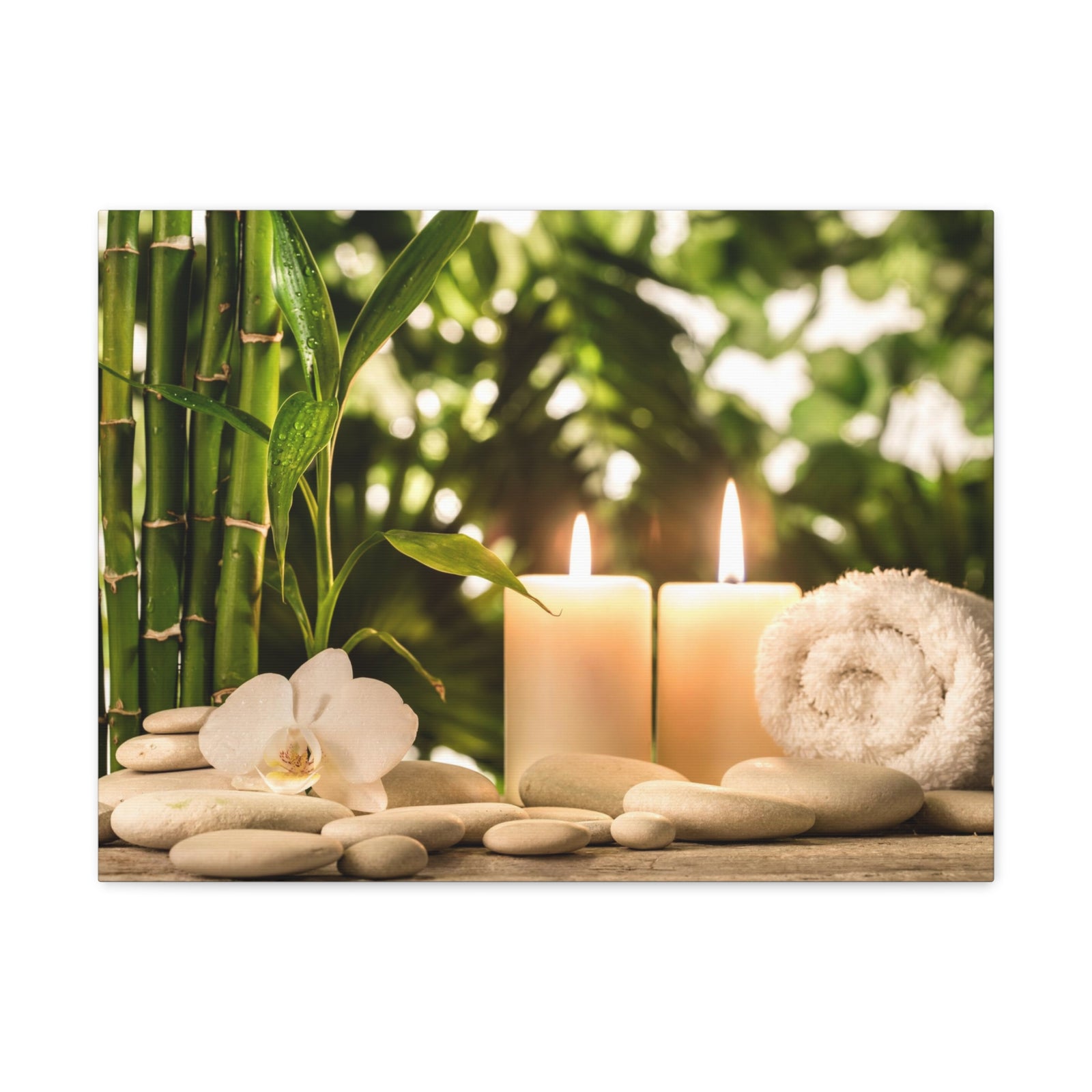 Green Bamboo Leaves Forest Floral Nature Photography Canvas Wall Art for Home Decor Ready-to-Hang-Express Your Love Gifts