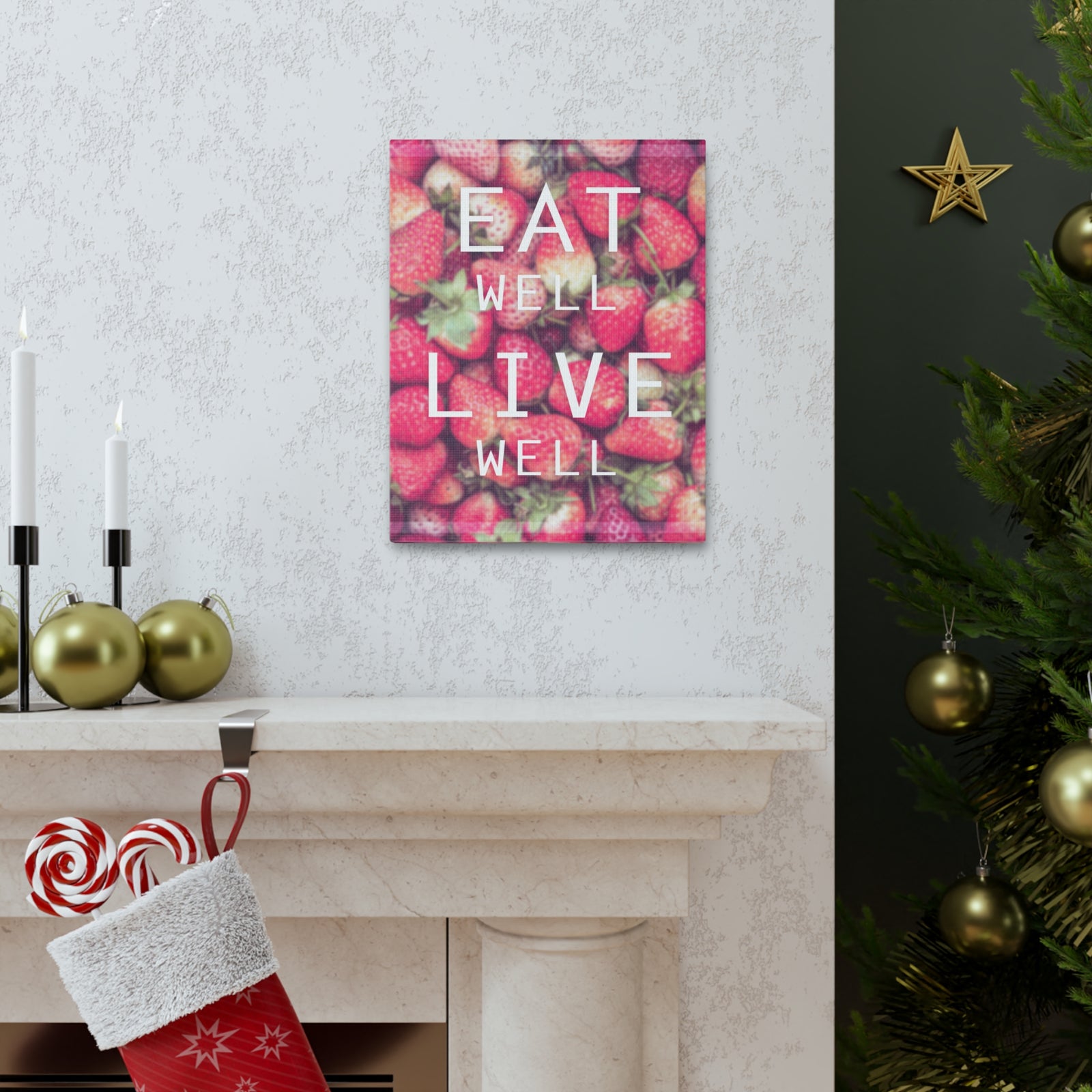 Inspirational Quote Canvas Eat Well Live Well Motivational Print Ready to Hang Artwork-Express Your Love Gifts