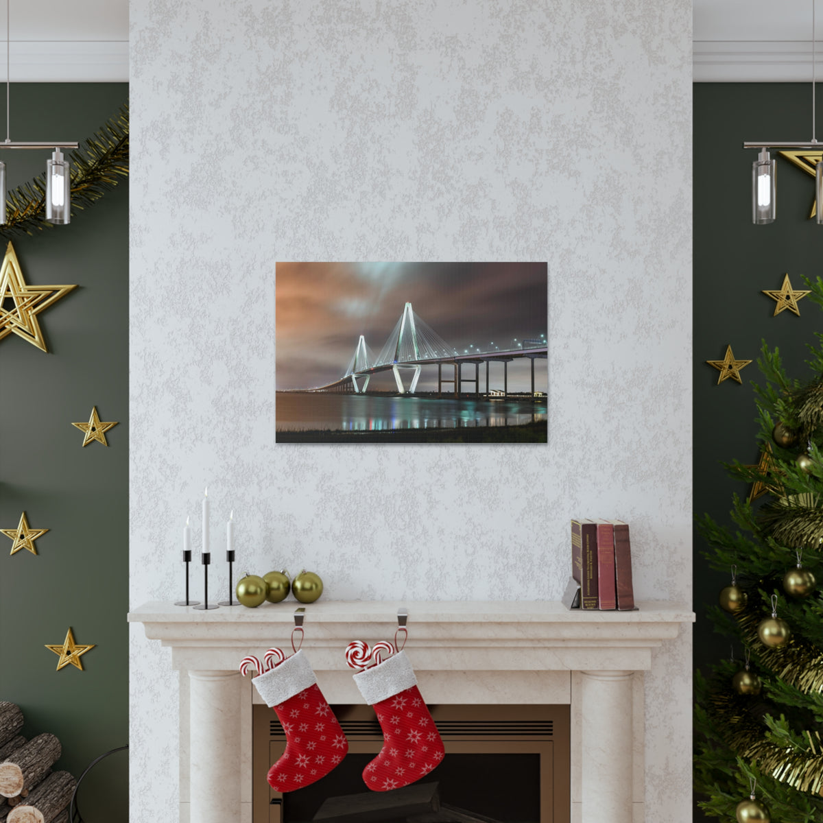 River Bridge Charleston South Carolina Nature Wilderness Photography Canvas Wall Art for Home Decor Ready-to-Hang-Express Your Love Gifts