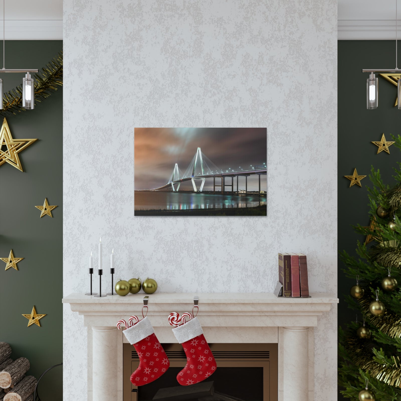 River Bridge Charleston South Carolina Nature Wilderness Photography Canvas Wall Art for Home Decor Ready-to-Hang-Express Your Love Gifts