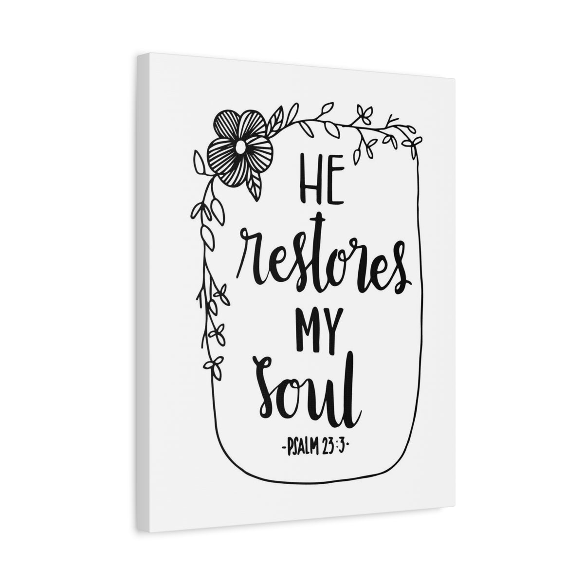 Scripture Canvas He Restores My Soul Psalm 23:3 Christian Wall Art Bible Verse Print Ready to Hang-Express Your Love Gifts