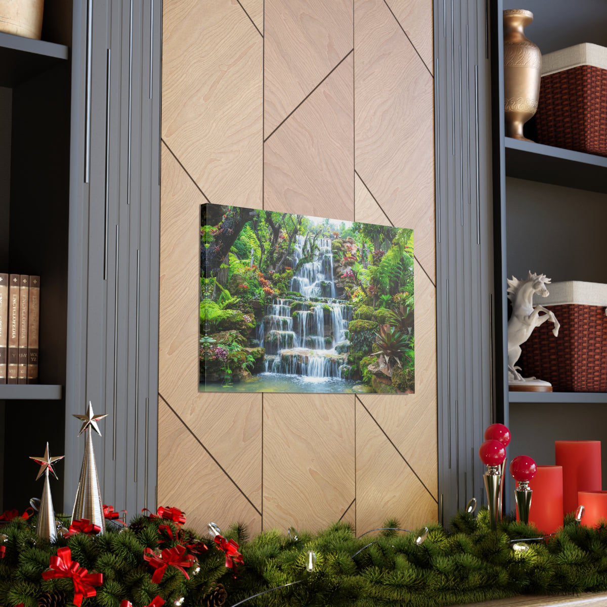 Waterfall w Maple Trees Kyoto Garden Canvas Wall Art for Home Decor Ready-to-Hang-Express Your Love Gifts