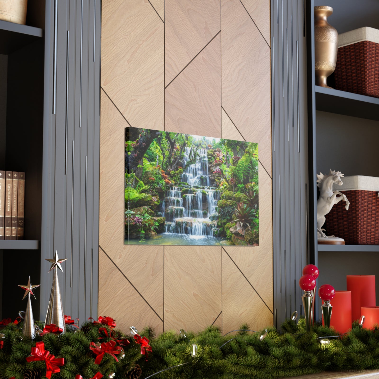 Waterfall w Maple Trees Kyoto Garden Canvas Wall Art for Home Decor Ready-to-Hang-Express Your Love Gifts