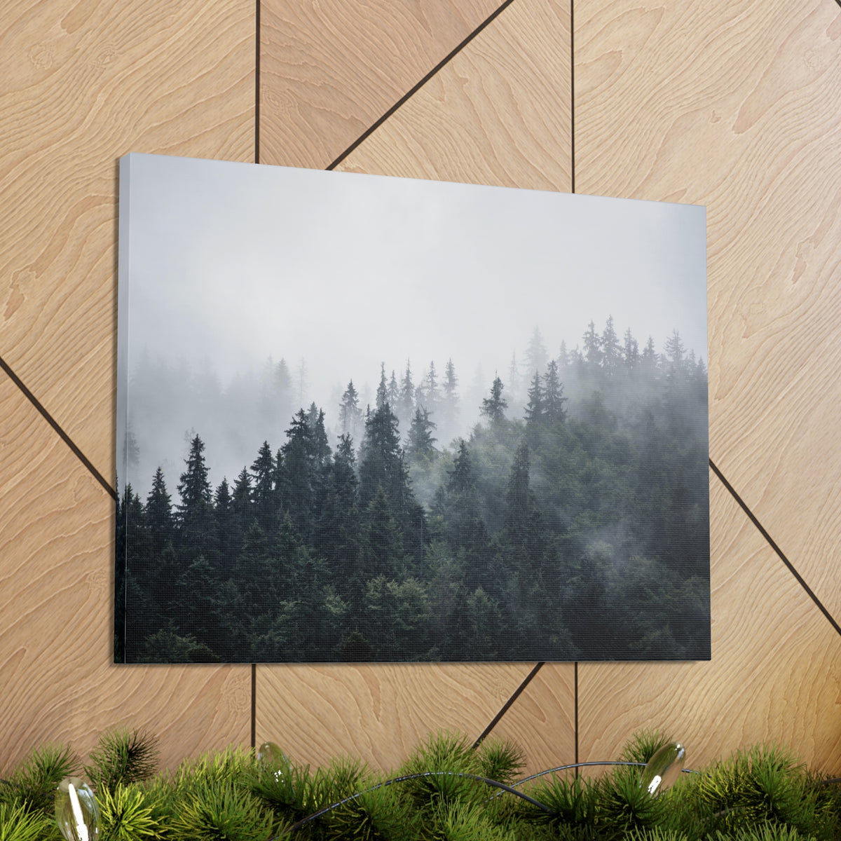 Foggy Pine Tree Green Forest Nature Wilderness Photography Canvas Wall Art for Home Decor Ready-to-Hang-Express Your Love Gifts