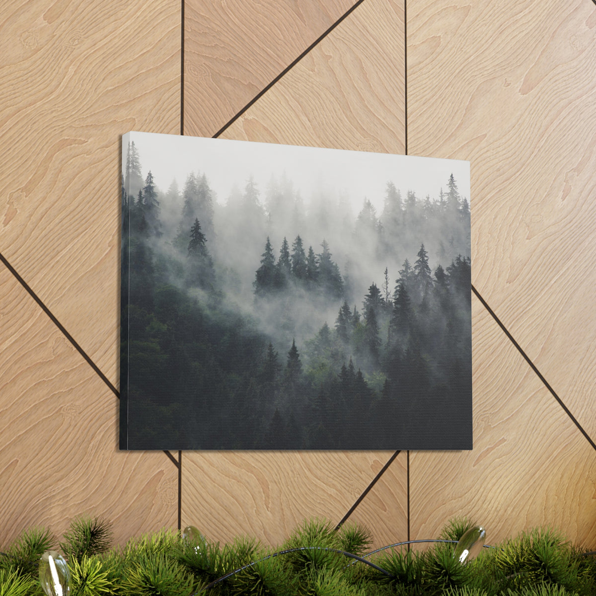 Misty Pine Tree Green Forest Nature Wilderness Photography Canvas Wall Art for Home Decor Ready-to-Hang-Express Your Love Gifts
