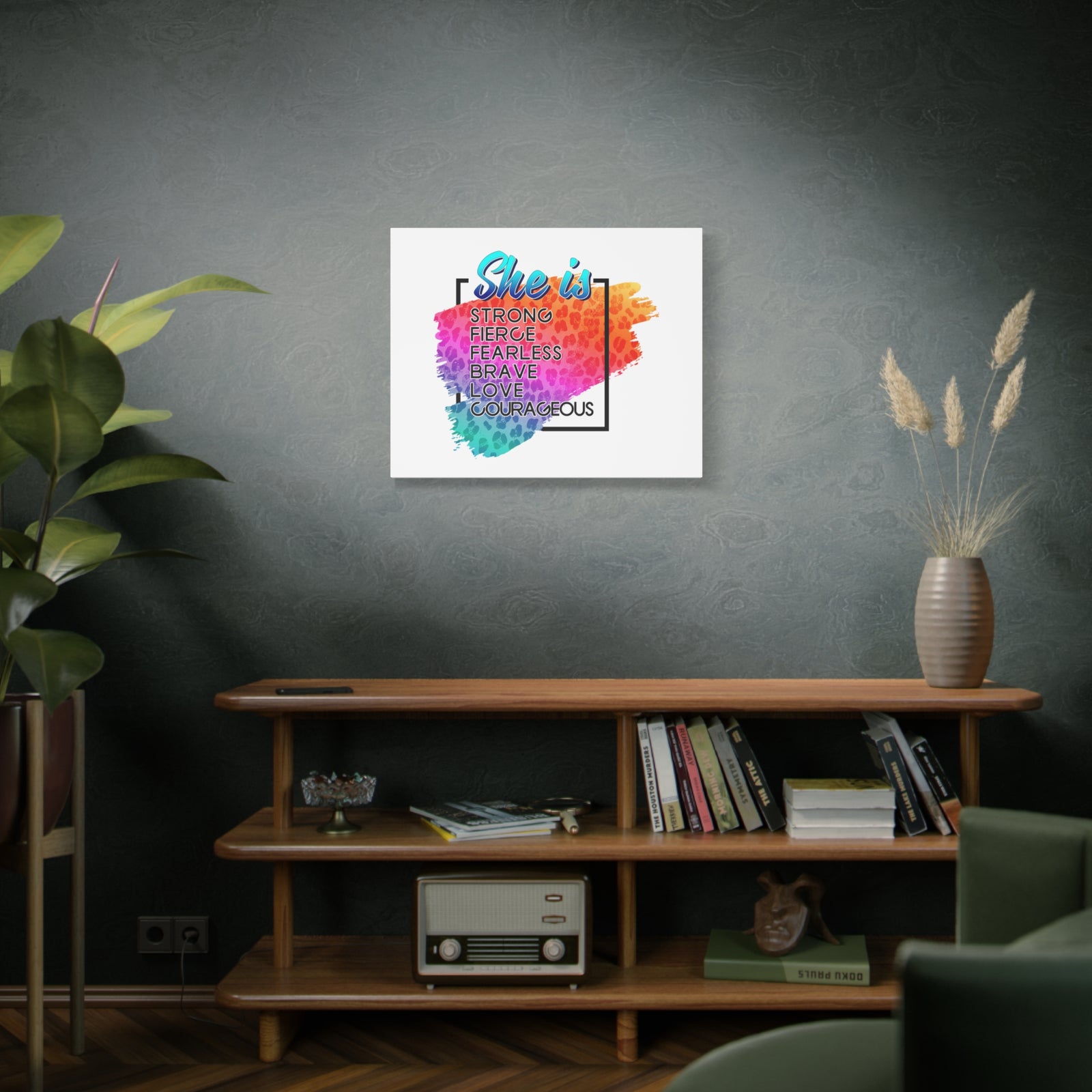 Scripture Canvas She Is Courageous Psalm 31:24 Christian Wall Art Bible Verse Print Ready to Hang-Express Your Love Gifts
