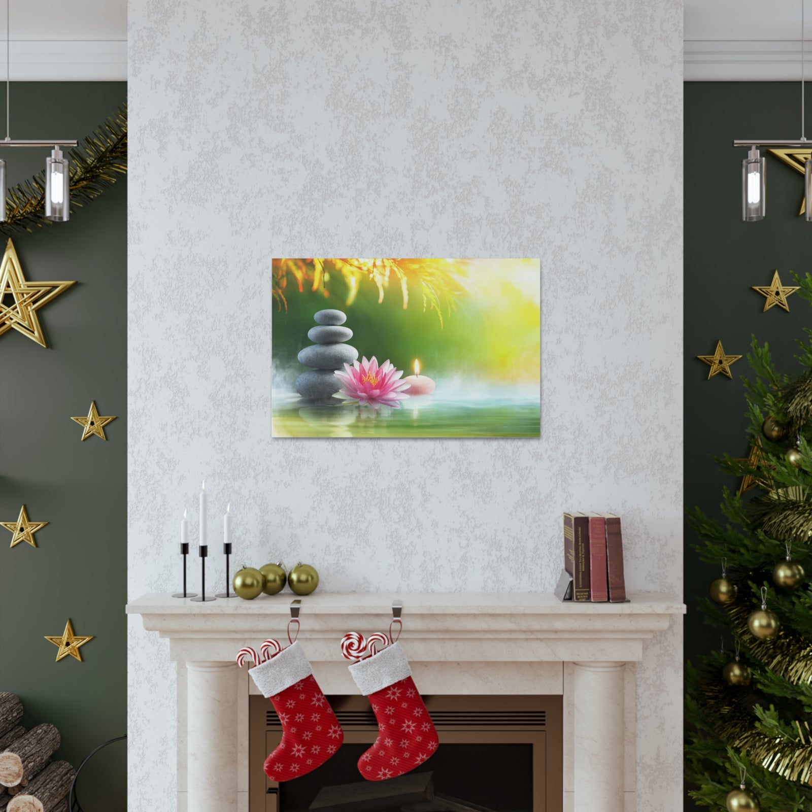 Relaxation with Massage Stones Forest Floral Nature Photography Canvas Wall Art for Home Decor Ready-to-Hang-Express Your Love Gifts