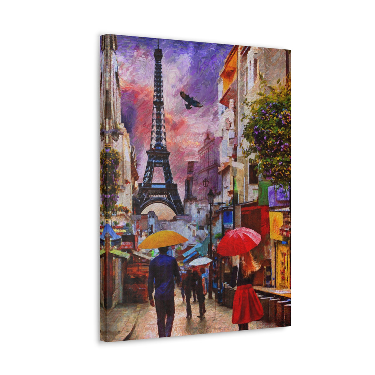Paris Romantic Couple Red Umbrella Eiffel Tower France Canvas Artwork High-Quality Breathtaking French City for Home Decor Ready to Hang-Express Your Love Gifts