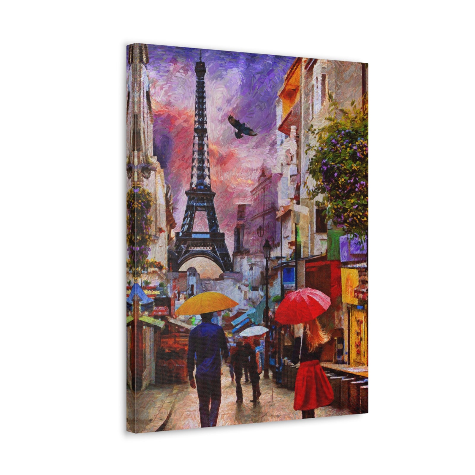 Paris Romantic Couple Red Umbrella Eiffel Tower France Canvas Artwork High-Quality Breathtaking French City for Home Decor Ready to Hang-Express Your Love Gifts