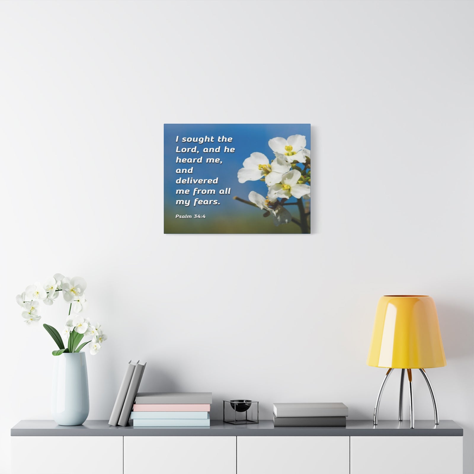 Scripture Canvas He Heard Me Psalm 34:4 Christian Wall Art Bible Verse Print Ready to Hang-Express Your Love Gifts