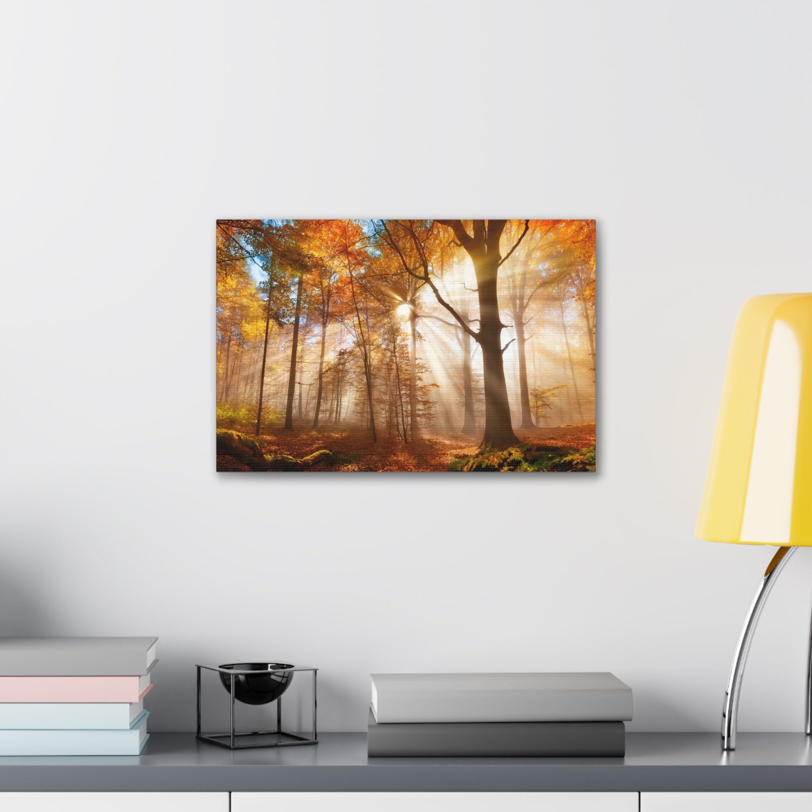 Sunlight Shine Autumn Forest Nature Wilderness Photography Canvas Wall Art for Home Decor Ready-to-Hang-Express Your Love Gifts