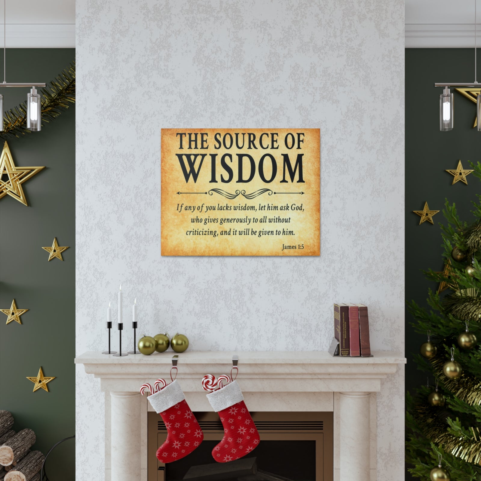 Scripture Walls James 1:5 The Source of Wisdom Gold Bible Verse Canvas Christian Wall Art Ready to Hang Unframed-Express Your Love Gifts