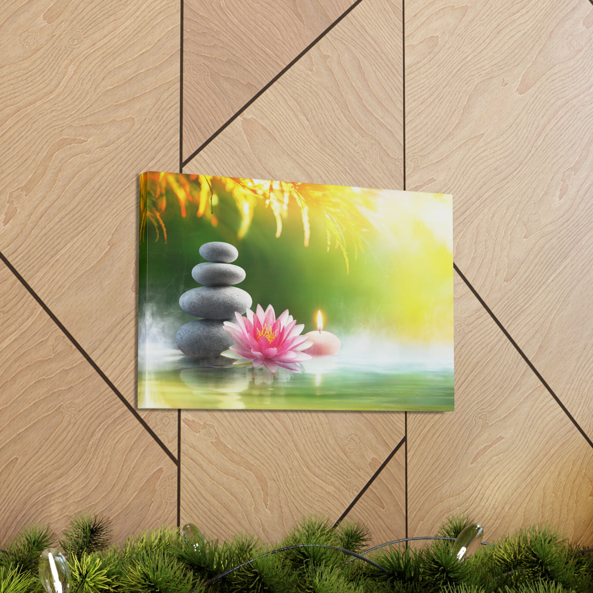 Relaxation with Massage Stones Forest Floral Nature Photography Canvas Wall Art for Home Decor Ready-to-Hang-Express Your Love Gifts