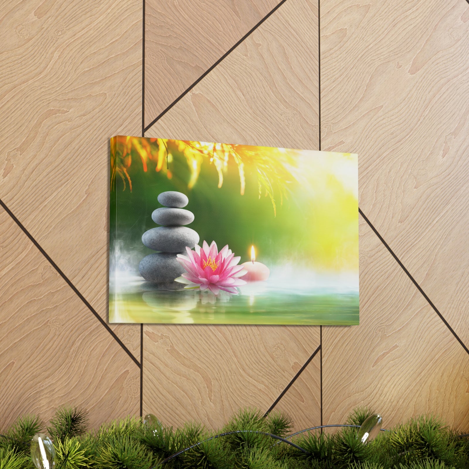 Relaxation with Massage Stones Forest Floral Nature Photography Canvas Wall Art for Home Decor Ready-to-Hang-Express Your Love Gifts