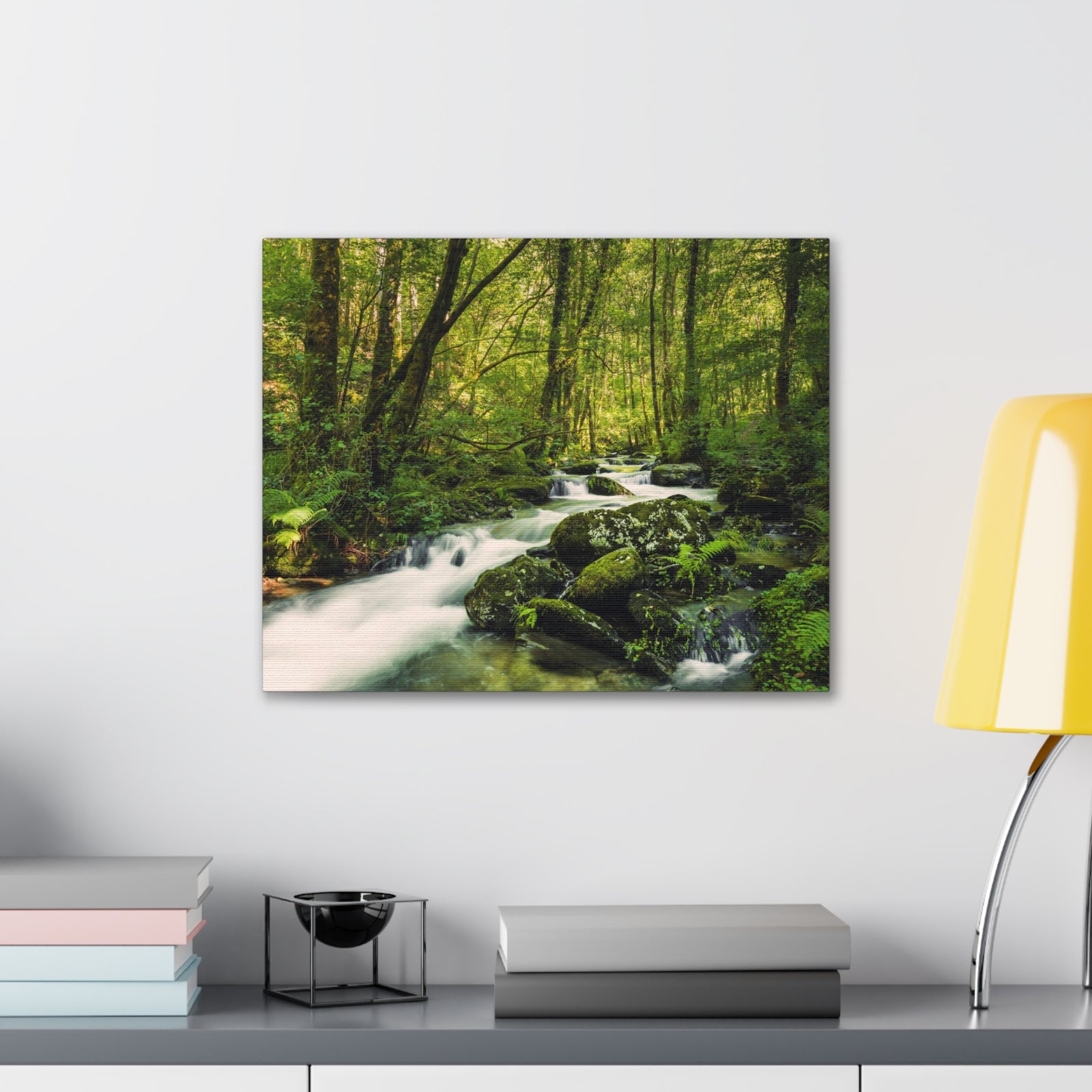 Green Forest River Nature Wilderness Photography Canvas Wall Art for Home Decor Ready-to-Hang-Express Your Love Gifts
