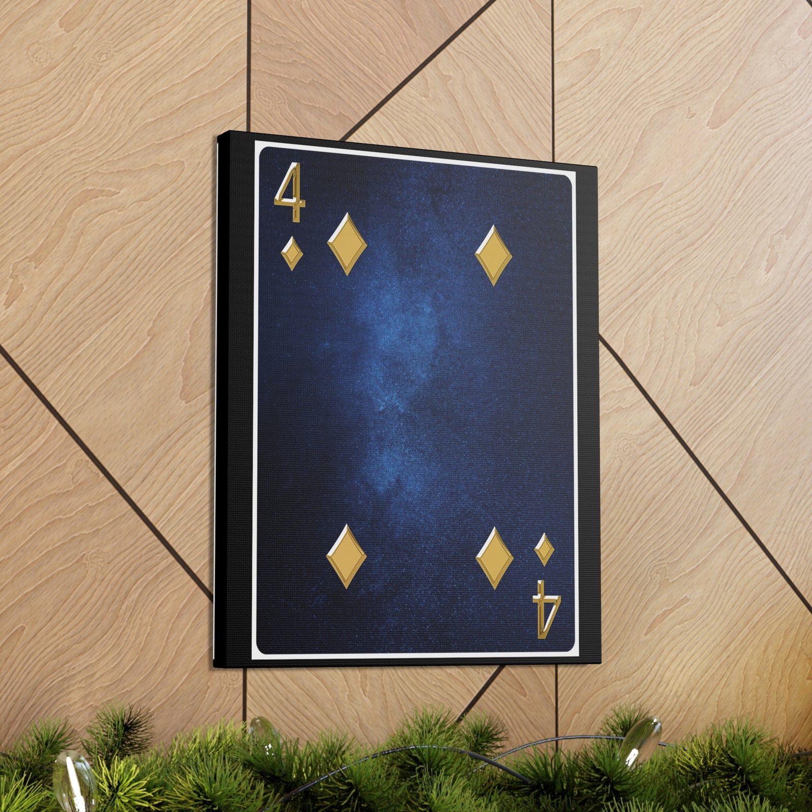 Four Of Diamonds Space Background Playing Card Canvas Wall Art for Home Decor Ready-to-Hang-Express Your Love Gifts