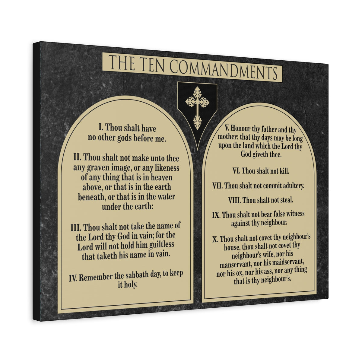 Scripture Canvas Ten Commandments Tablets Brown Christian Wall Art Print Ready to Hang-Express Your Love Gifts
