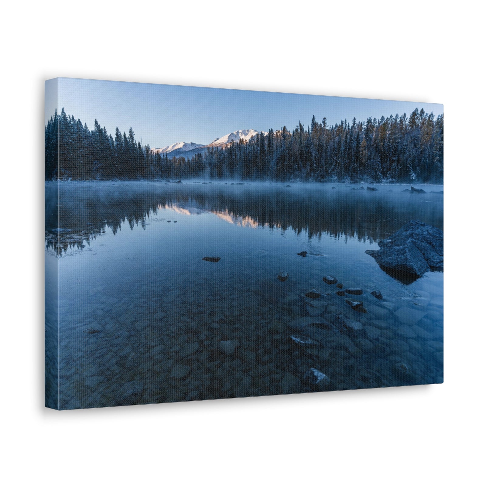 Clear Winter Lake Pine Tree Mountain Nature Wilderness Photography Canvas Wall Art for Home Decor Ready-to-Hang-Express Your Love Gifts
