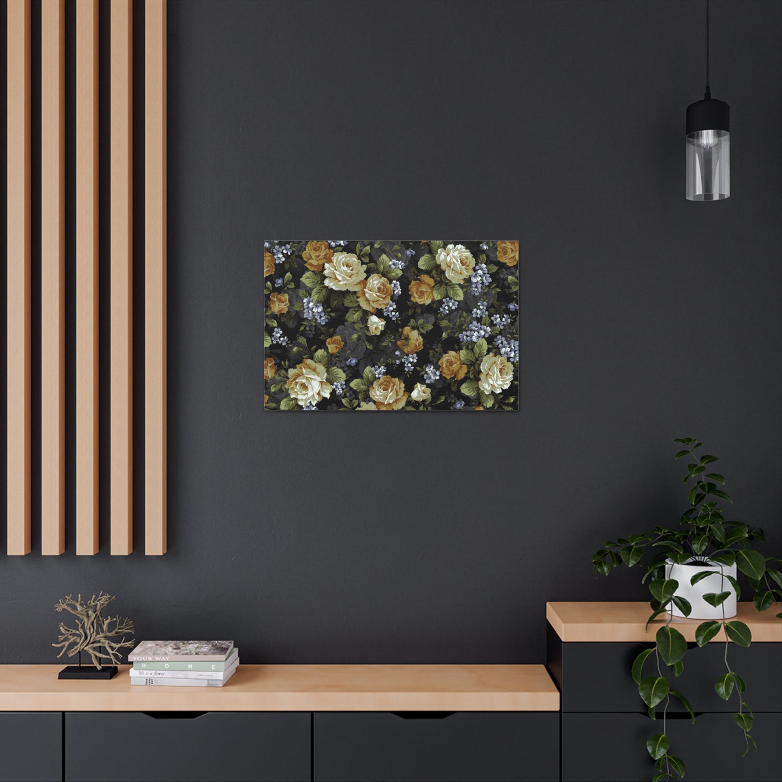 Monochrome Rose And Gray Small Flowers Flower Canvas Wall Art for Home Decor Ready-to-Hang-Express Your Love Gifts