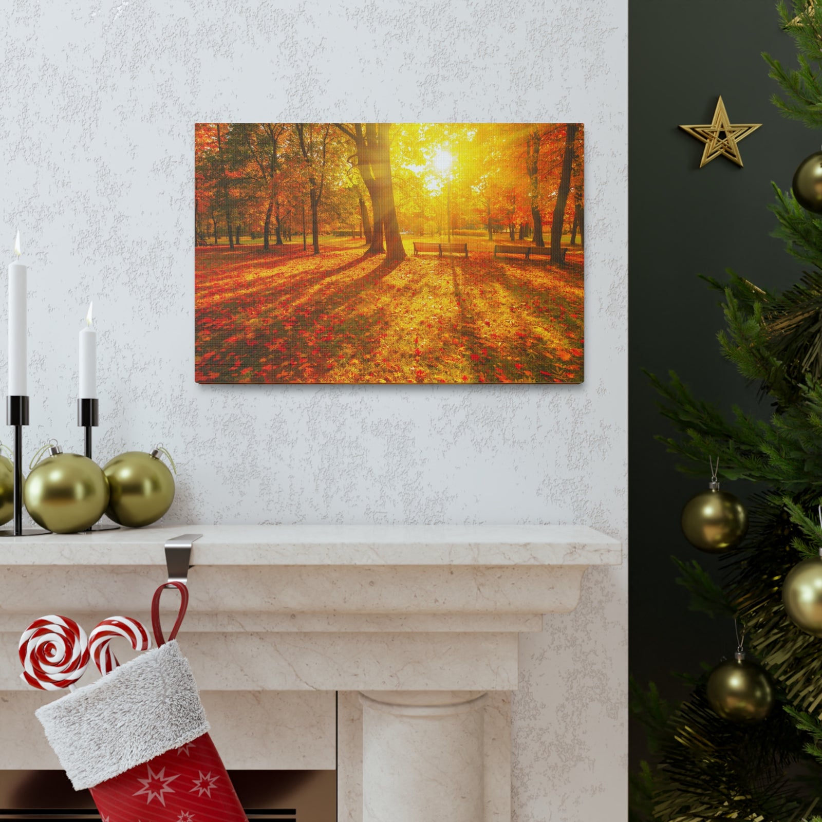 Sunrise Autumn Park Nature Wilderness Photography Canvas Wall Art for Home Decor Ready-to-Hang-Express Your Love Gifts