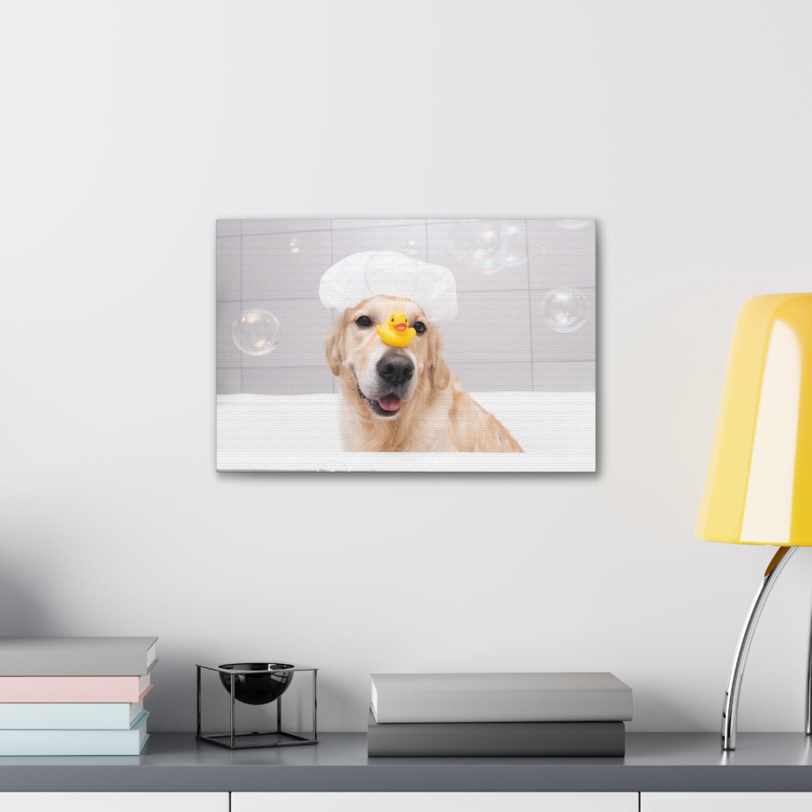 Cute Golden Retriever Bathee Canvas Wall Art for Home Decor Ready-to-Hang-Express Your Love Gifts