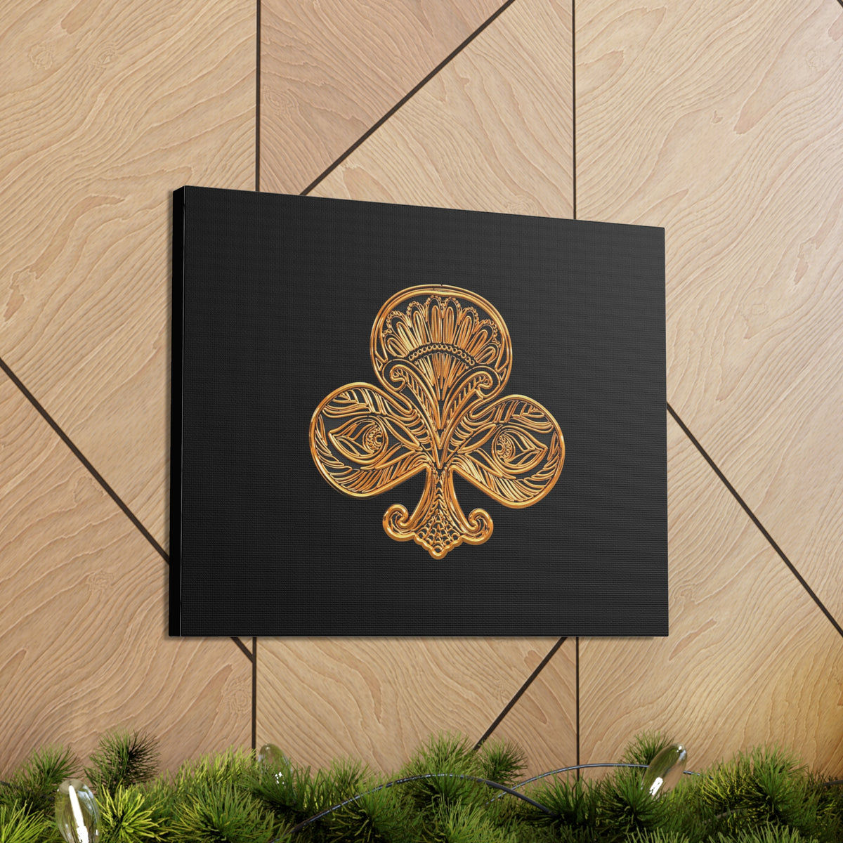 3D Gold Clubs Playing Card Canvas Wall Art for Home Decor Ready-to-Hang-Express Your Love Gifts