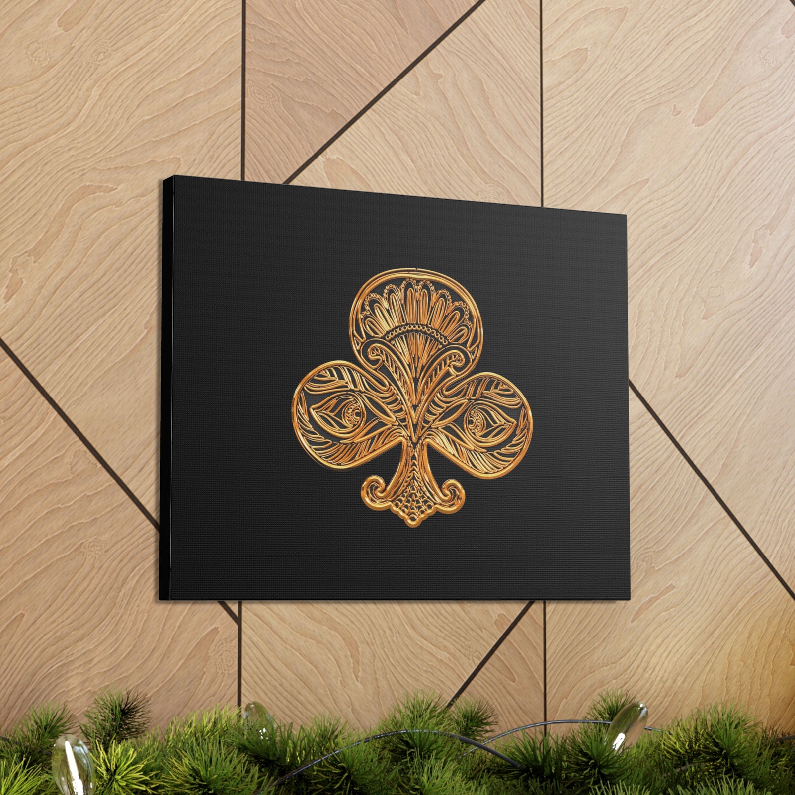 3D Gold Clubs Playing Card Canvas Wall Art for Home Decor Ready-to-Hang-Express Your Love Gifts