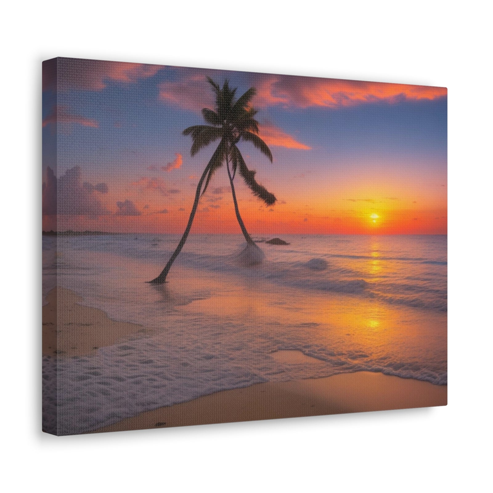 Sunset Beach With Palm Trees Ocean Canvas Wall Art for Home Decor Ready-to-Hang-Express Your Love Gifts