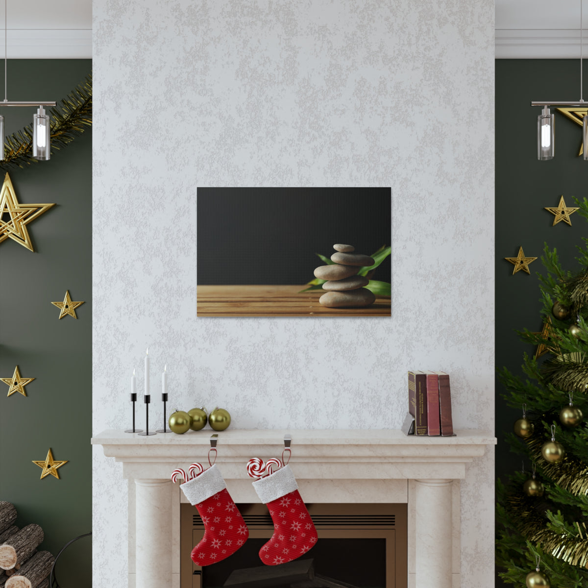 Stones Bamboo Background Forest Floral Nature Photography Canvas Wall Art for Home Decor Ready-to-Hang-Express Your Love Gifts