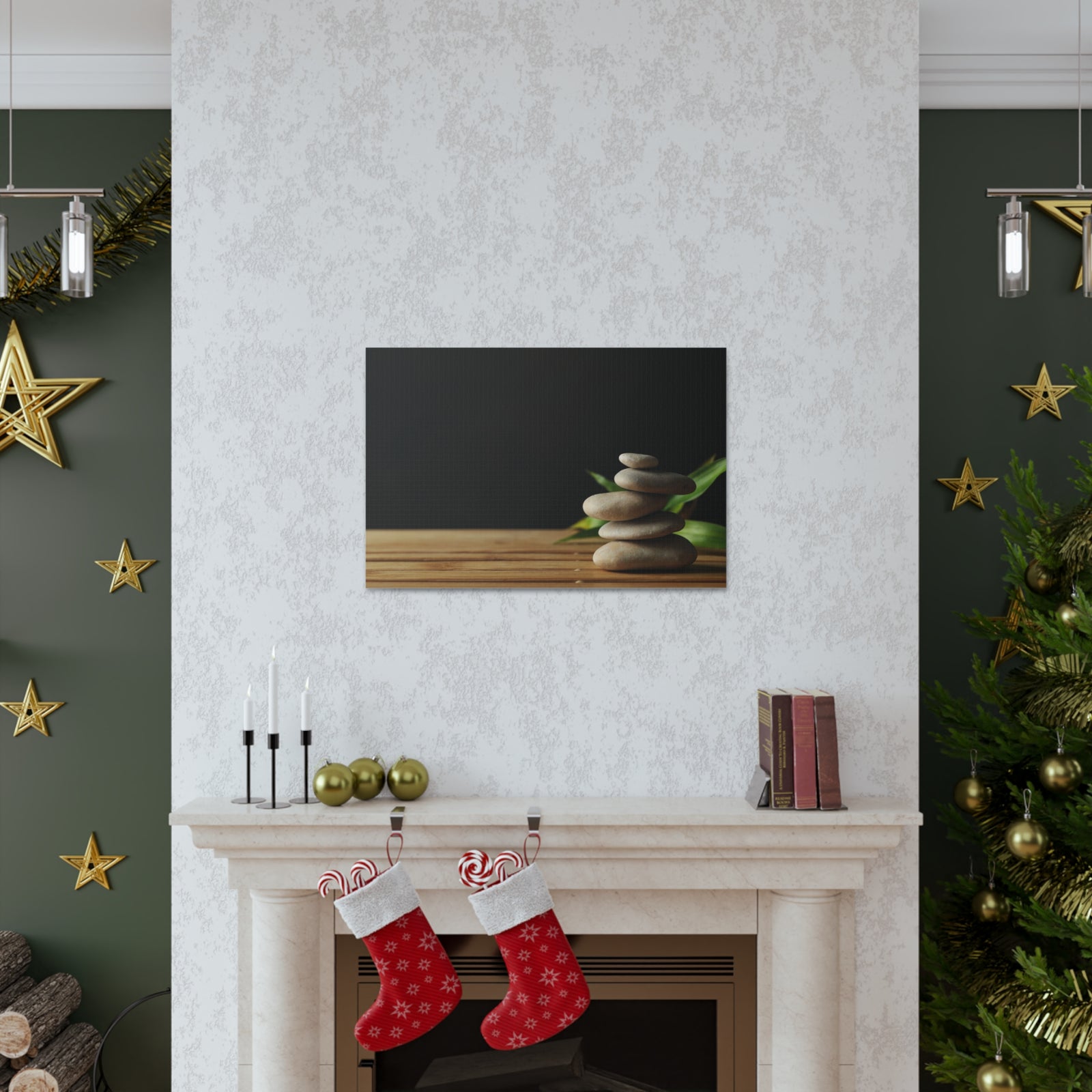 Stones Bamboo Background Forest Floral Nature Photography Canvas Wall Art for Home Decor Ready-to-Hang-Express Your Love Gifts