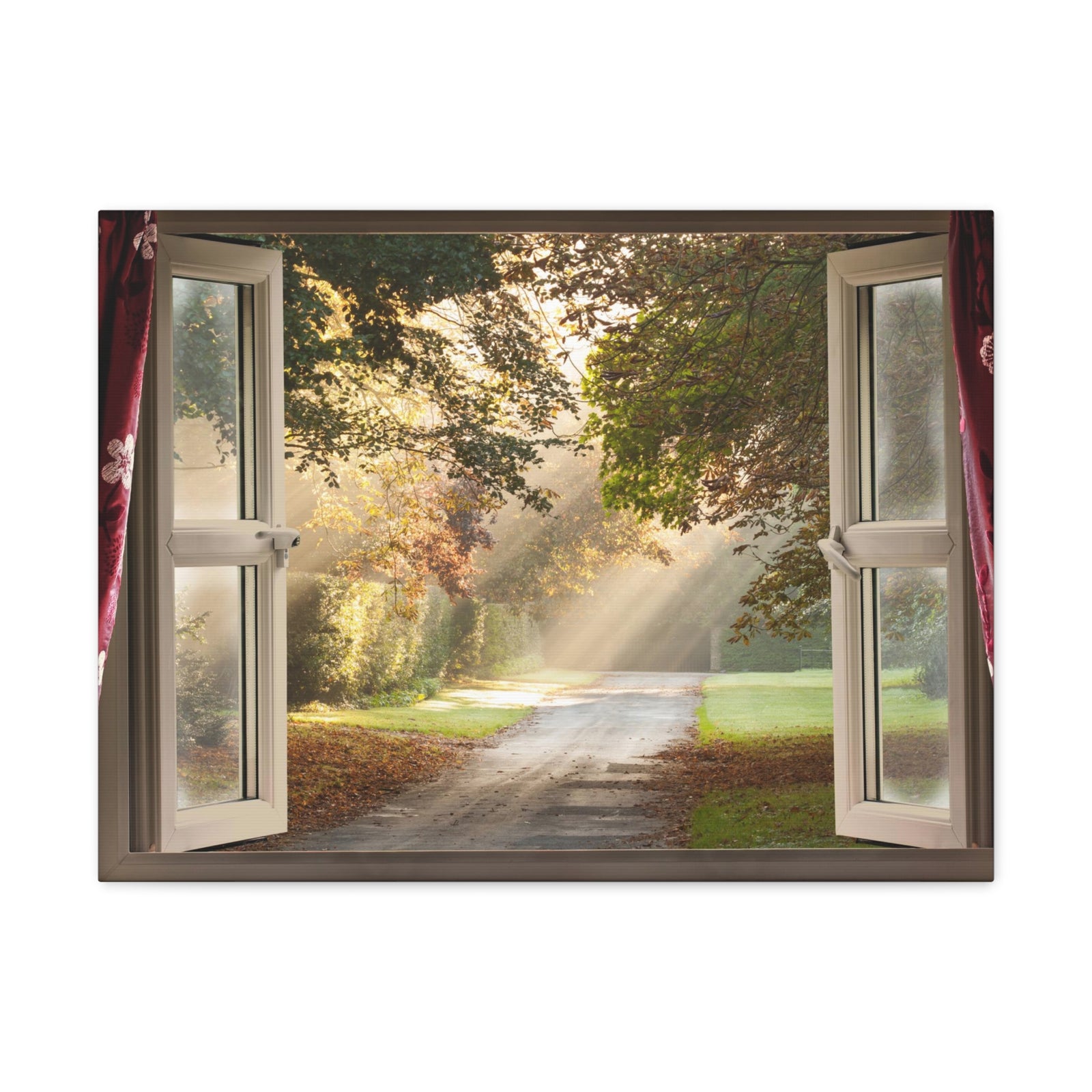 Canvas Print Wall Art Window Road Trees View Nature Photography Realism Scenic Landscape Colorful Multicolor for Home Decor Ready to Hang-Express Your Love Gifts