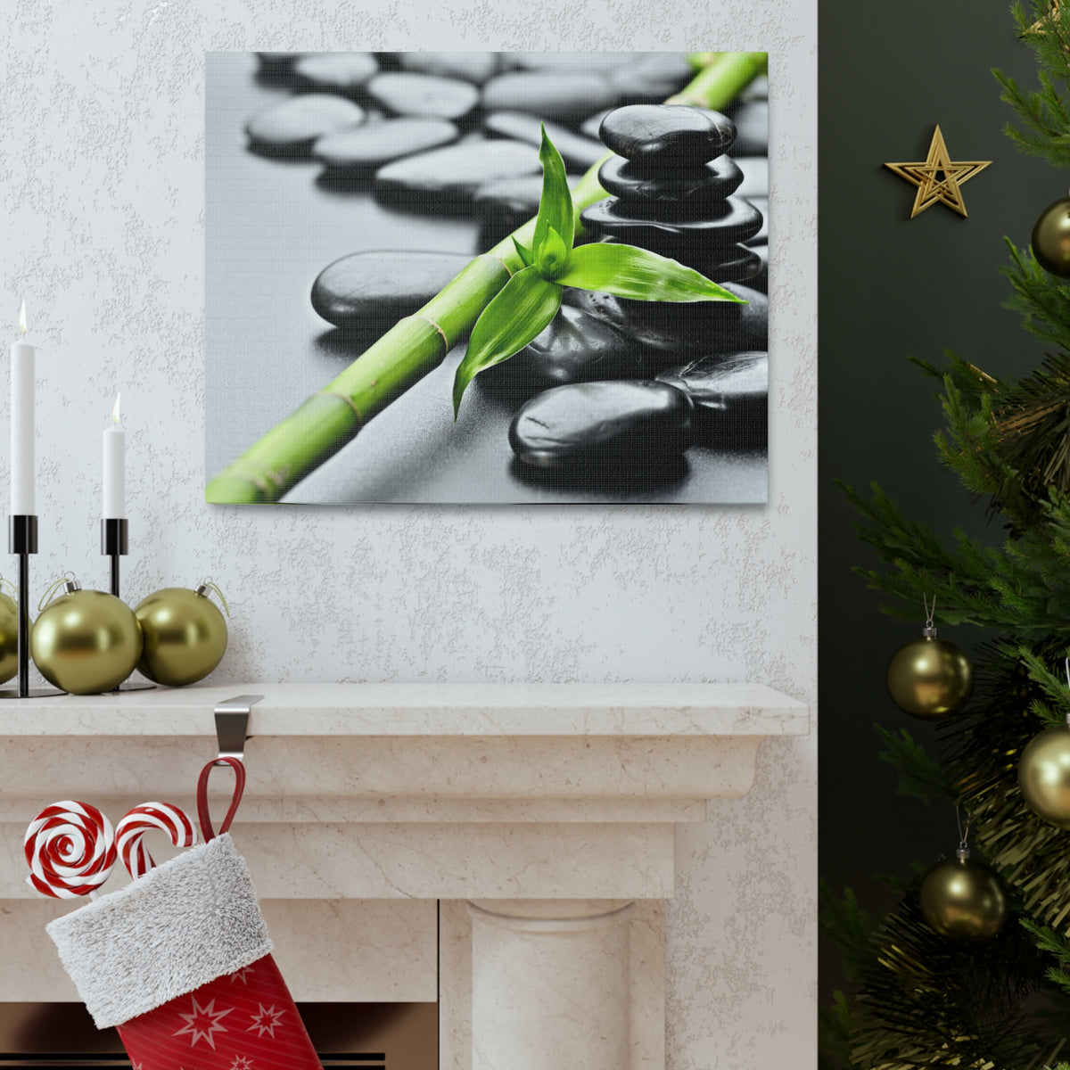 Basalt Stones on Black Forest Floral Nature Photography Canvas Wall Art for Home Decor Ready-to-Hang-Express Your Love Gifts