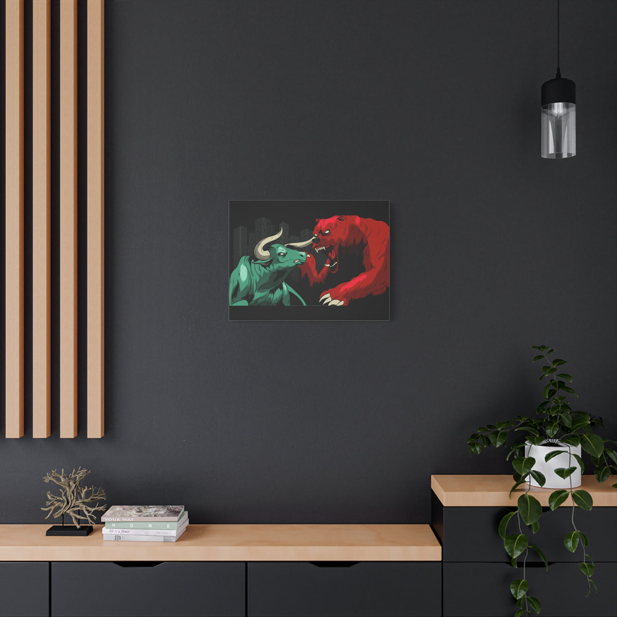 Stock Market Wall Art Bull vs Bear Battling for Wealth Wall Street Trading Art Canvas-Express Your Love Gifts