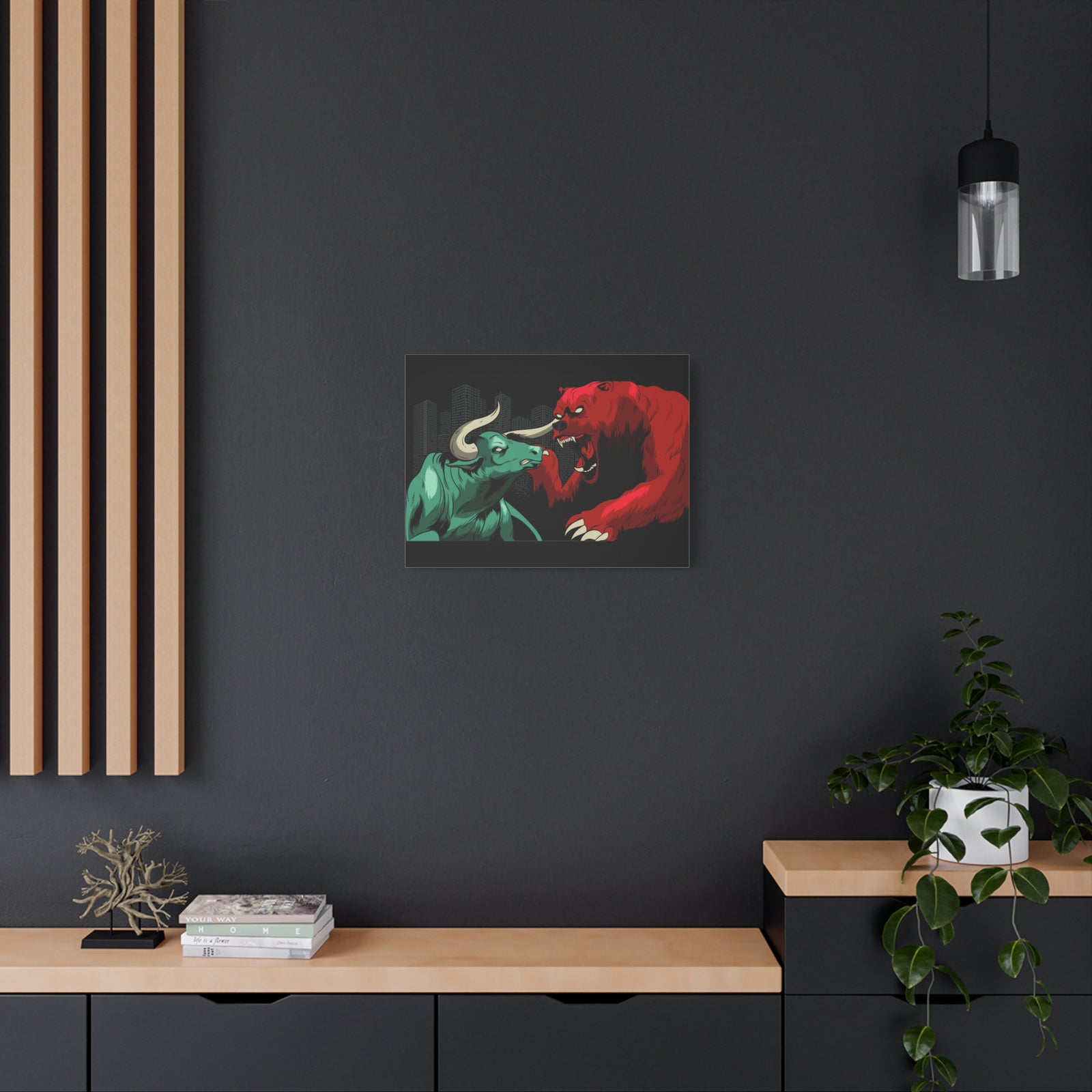 Stock Market Wall Art Bull vs Bear Battling for Wealth Wall Street Trading Art Canvas-Express Your Love Gifts